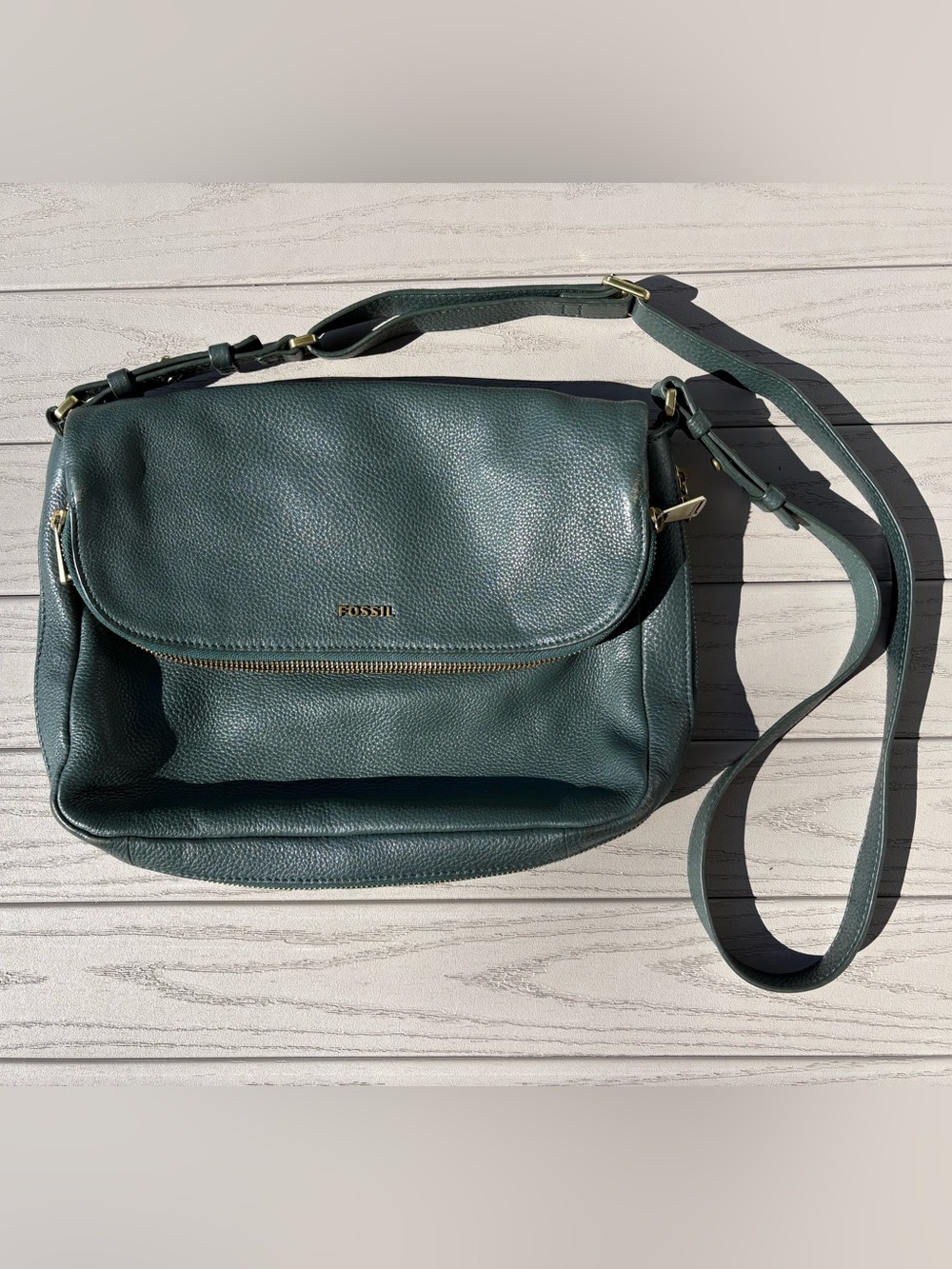 Fossil Preston Hunter Green Pebbled Leather Crossbody Purse